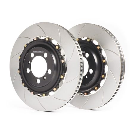 GiroDisc Slotted Rear Brake Rotors with Spacers for 981 / 982 Porsche Boxster Spyder, 718 Boxster and Cayman GTS 4.0 [A2-049B]